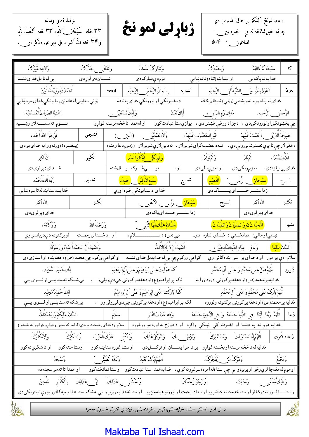 Nimaz in Pashto نماز پشتو